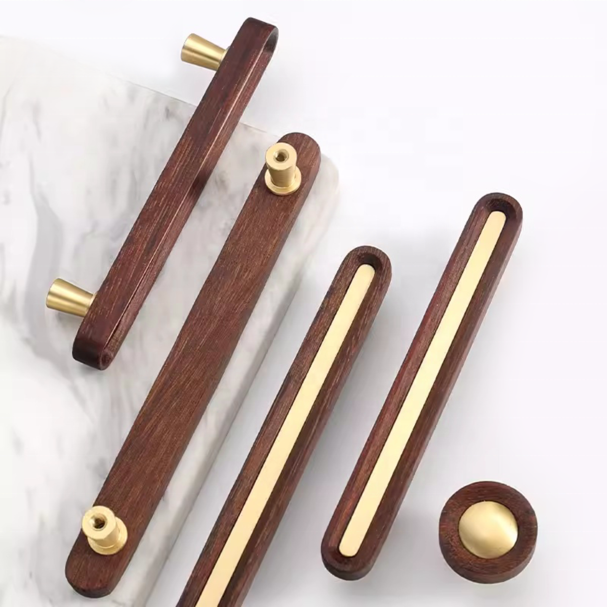 Brass Essence brushed brass and Wenge wood handle with sleek modern design, featuring a smooth brass finish and dark wood accents.