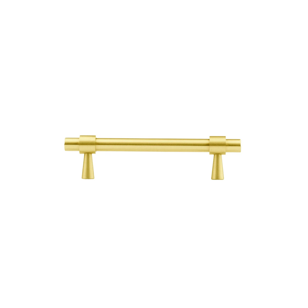 Brass Essence Naveena solid brass T-bar handle from the B-0054 collection, featuring a sleek, polished design for furniture or cabinetry.