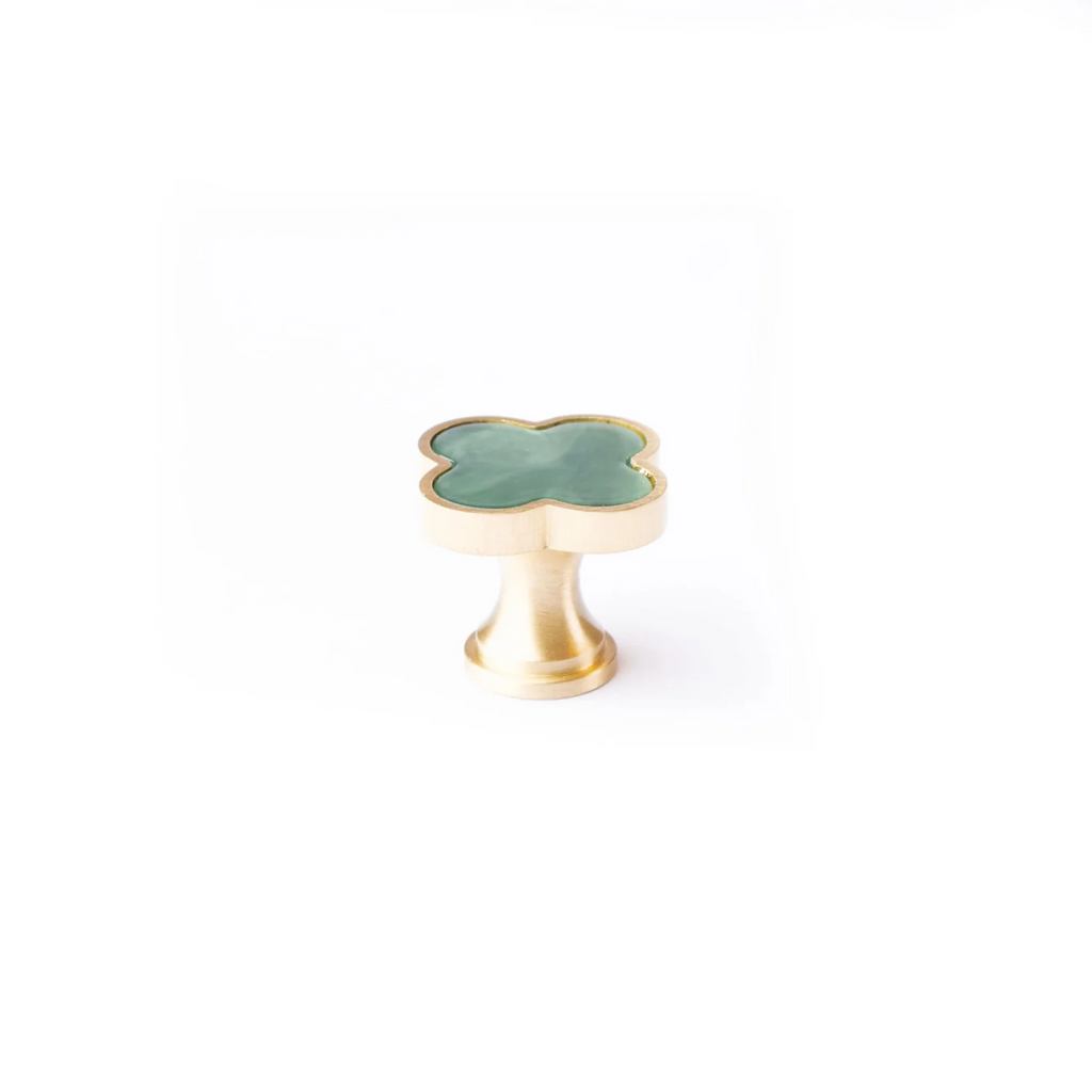 Brass Essence Clover Brass Cabinet Knob from Collection A-0006, showing a polished brass finish and elegant design for cabinets.