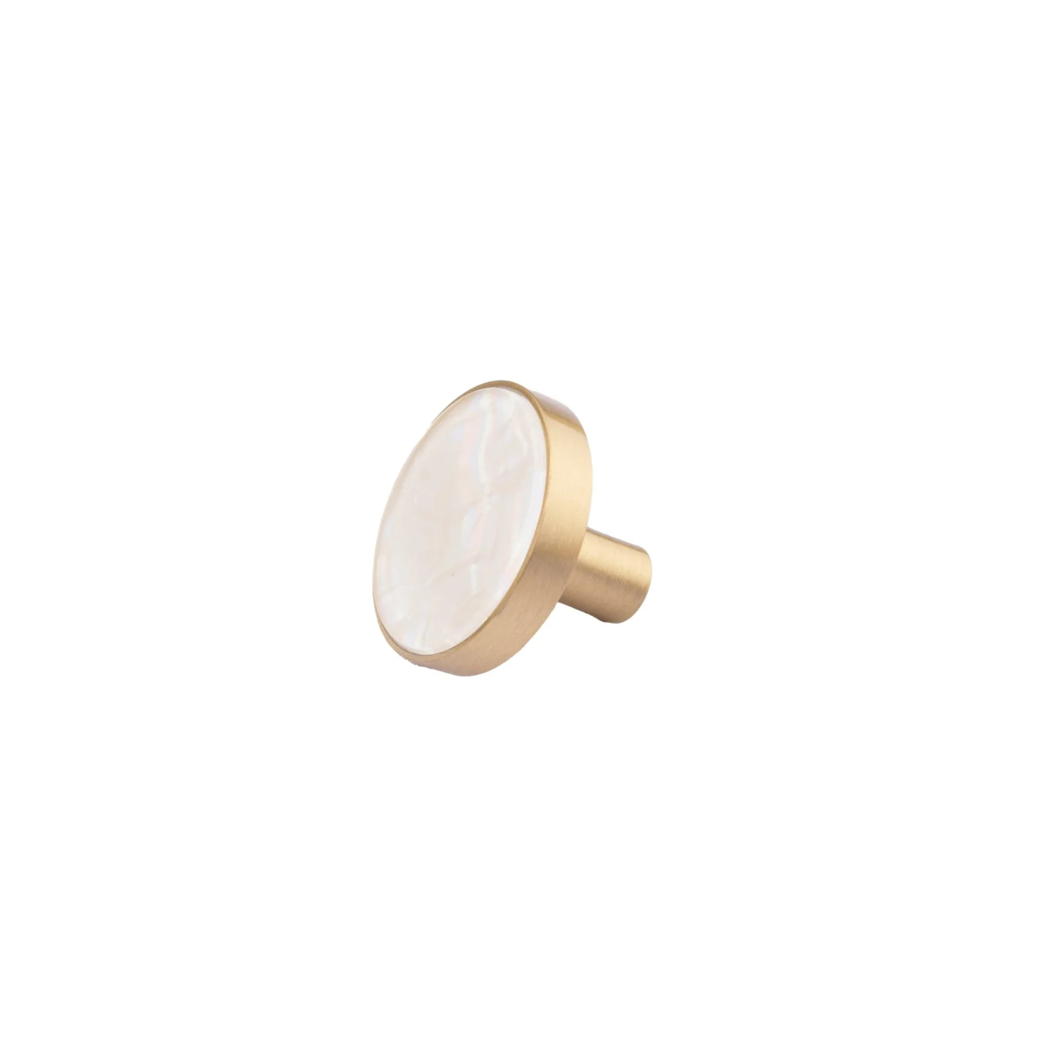 Brass Essence mother of pearl and brass round cabinet knob with a polished, elegant finish for furniture decor.