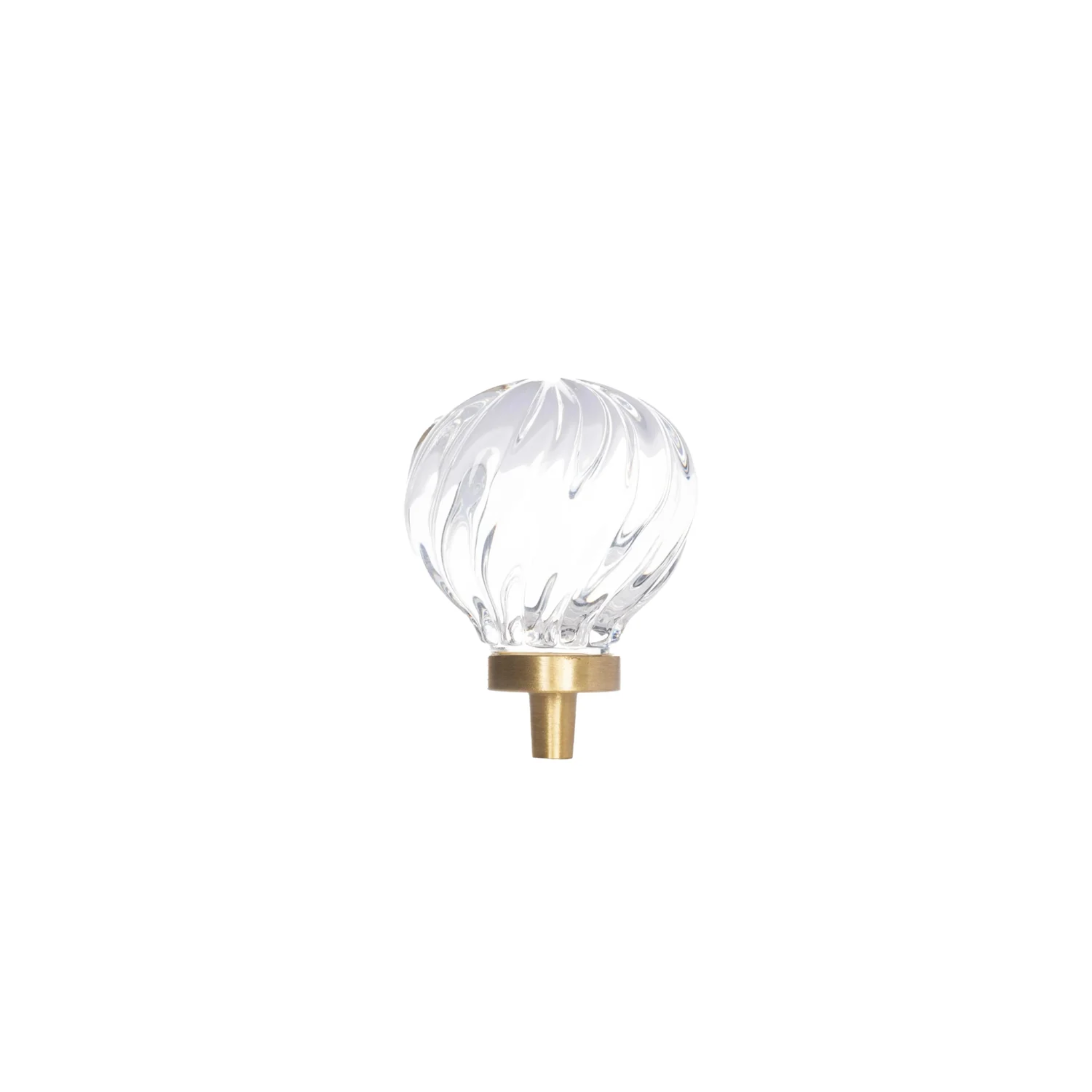 Brass Essence crystal drawer pulls with fluted and smooth design, featuring clear crystal accents and a polished brass finish.