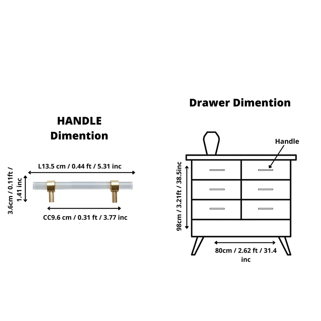Clear acrylic and brass T-bar handle from Brass Essence collection, showcasing sleek modern design and polished finish.