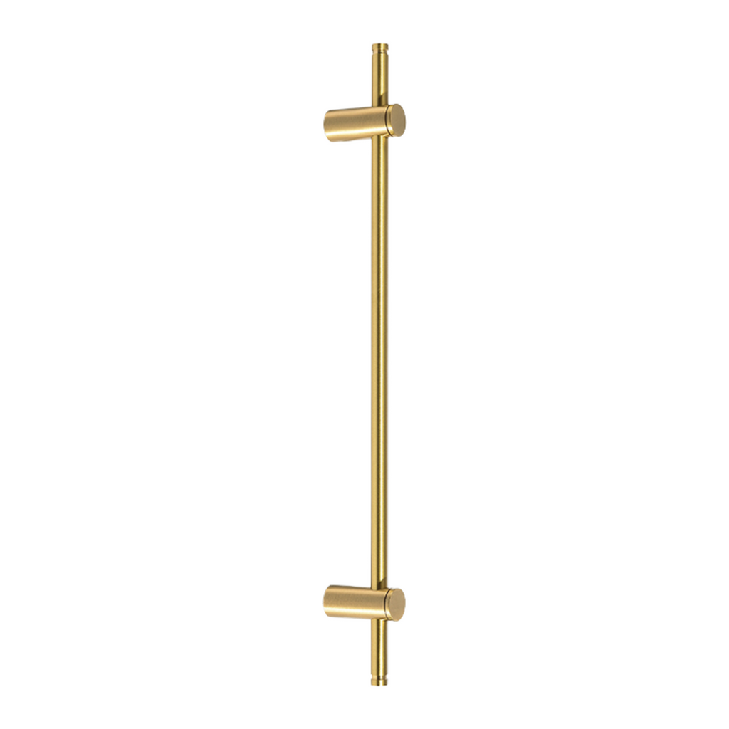 Adjustable solid brass bar handle from Brass Essence collection, showcasing a sleek, polished design for furniture or cabinetry.