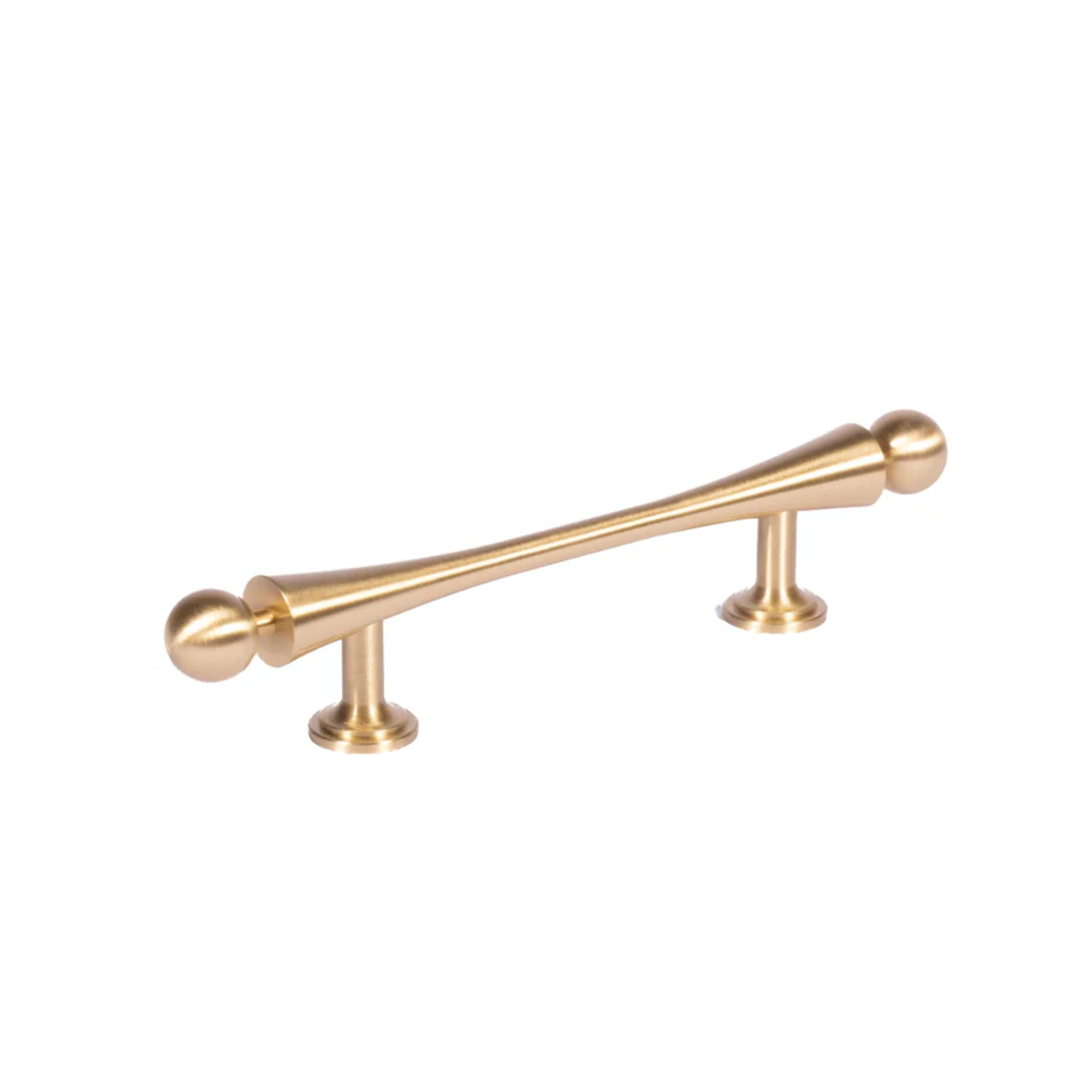 Brass Essence Seasaw Hourglass brushed brass cabinet handle with sleek, curved design and polished finish.